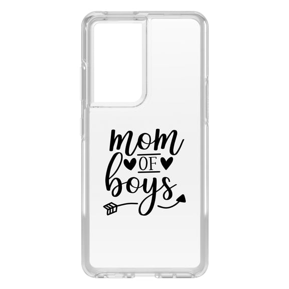 DistinctInk Clear Shockproof Hybrid Case for Galaxy S21 ULTRA 5G (6.8" Screen) - TPU Bumper Acrylic Back Tempered Glass Screen Protector - Mom of Boys