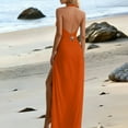 thumbnail image 3 of LEKWK Beach Cover Up Dresses for Women Deep V Neck Halter Maxi Dress High Slit Bathing Suit Overlay Summer Pool Party Holiday Outfits, 3 of 6