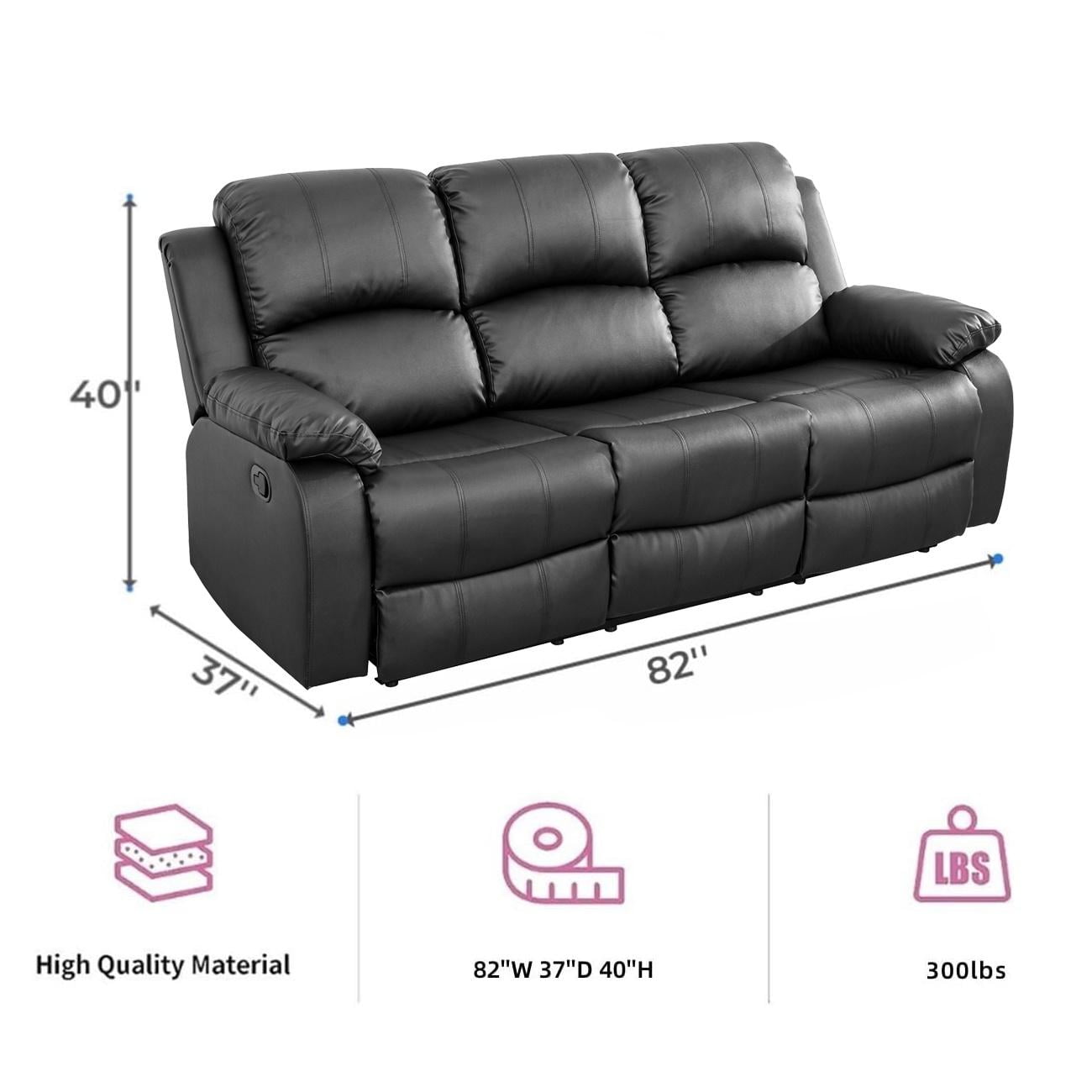 Gewnee Faux Leather Upholstered Manual Reclining Sofa with 3 Recliners and Cup Holders,Black