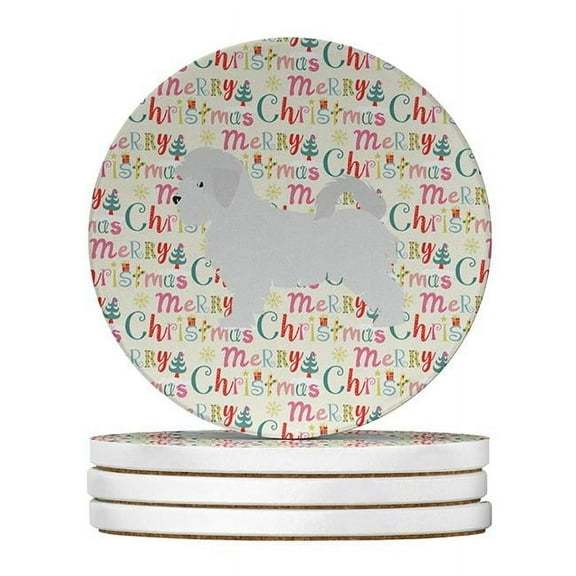 Maltese Merry Christmas Large Sandstone Coasters Pack of 4 4 in x 4 in
