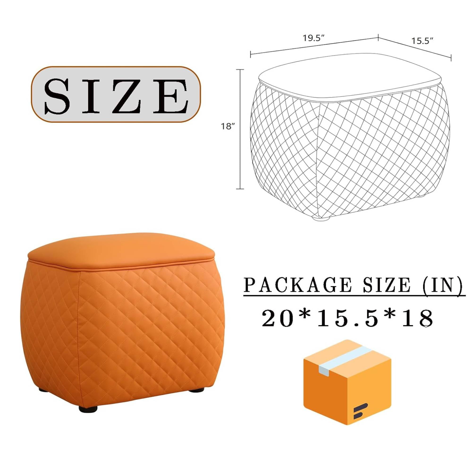 Leather Ottoman Foot Rest Bench Square Foot Stools&nbsp;Living Room Storage Ottoman&nbsp;for Bedroom and Dorm,Orange