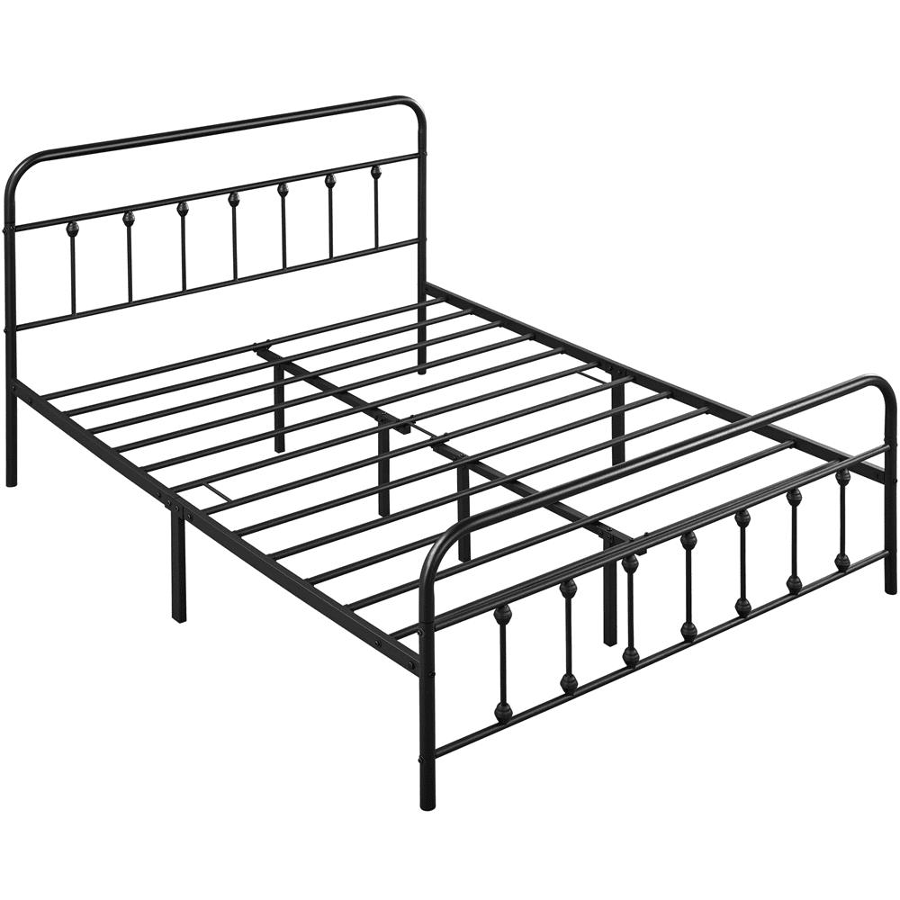 Fullfurnique Lit de plateforme métallique avec tête et pied de lit hauts pour adultes, Twin, Noir