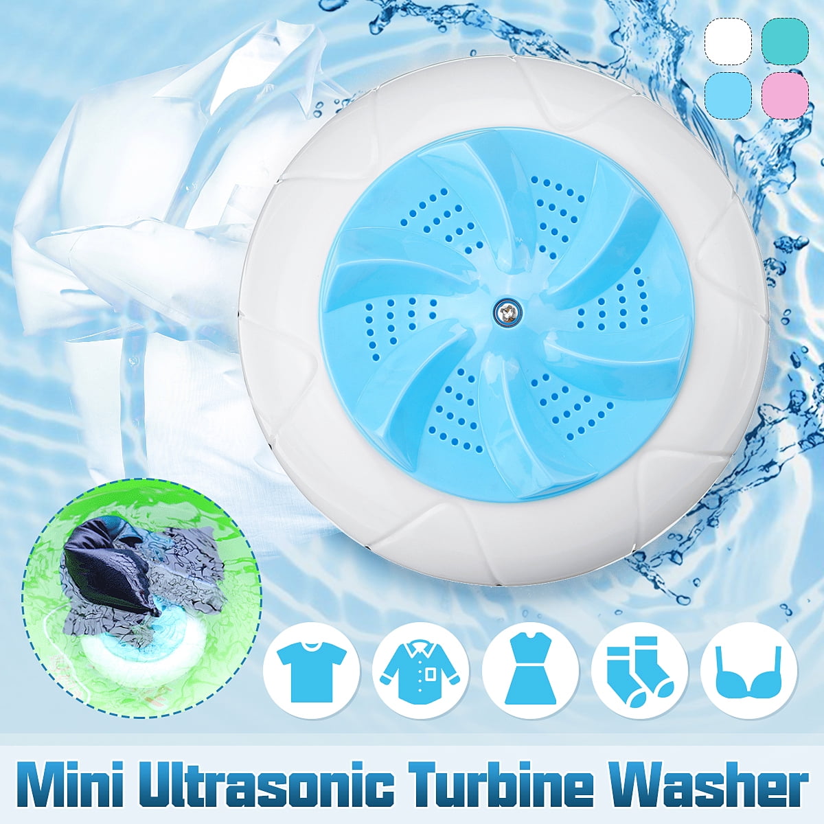Mini USB Washing Machine Portable Rotating Ultrasonic Turbine Washer TxThS 