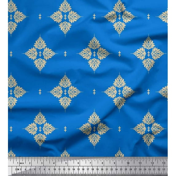 Soimoi Rayon Fabric Floral Block Printed Fabric 1 Yard 56 Inch Wide