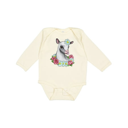 

Inktastic Cute Goat with Roses and Daisies Gift Baby Boy or Baby Girl Long Sleeve Bodysuit
