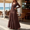 thumbnail image 6 of Busydd Textured Maxi Dresses for Women Fashion Button Front Square Neck Fall Dress Tiered Flowy Solid Color Long Sleeve Dress S, 6 of 10