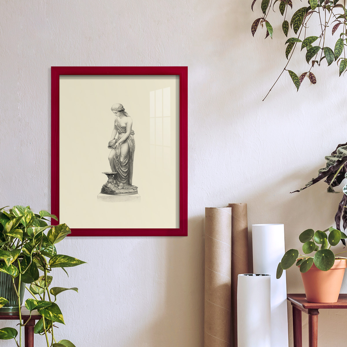 Classical Statuary II -Framed Print w/glass-Cherry Red