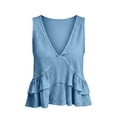 thumbnail image 4 of Cotton Linen Tank Tops Peplum Tank Tops for Women Cute Tank Tops V Neck Ruffle Tank Top Peplum Cotton Tops for Women Flowy Tank Top Summer Linen Tank Tops Women's Babydoll Tops Blue 4XL, 4 of 7