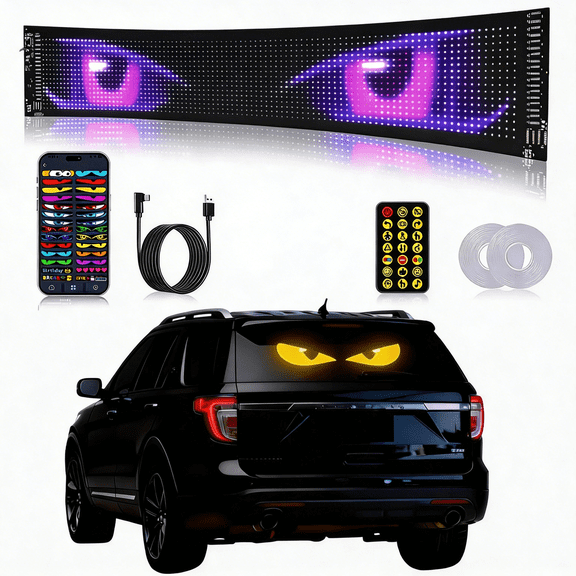 SZKUZMA 24in*5in Smart LED Matrix Pixel Display - App Controlled Programmable Scrolling Text Panel, USB Plug & Play Wide Tech Sign for Car Window & Storefront, ABS Shell