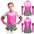 thumbnail image 7 of iiniim Girls Circus Outfit Sequin Striped Leotard with Arm Sleeve Set for Carnival Fancy Party Hot Pink 14, 7 of 7