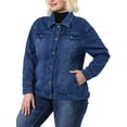 thumbnail image 5 of Unique Bargains Women's Plus Size Long Sleeve Button Front Washed Denim Jacket, 5 of 7