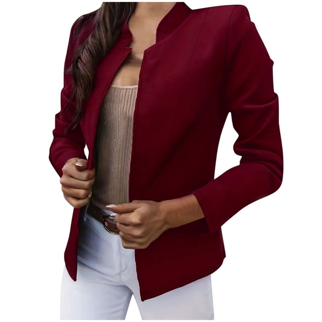 GDREDA Women's Elegant Open Front Notched Neck Blazer Work Outerwear Jacket RD2,S