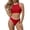 Red, variant on Women's High Waisted Bikini Sets 2 Piece Swimsuits Color Block Sporty Bathing Suits High Cut Swimwear (2XL, Red)