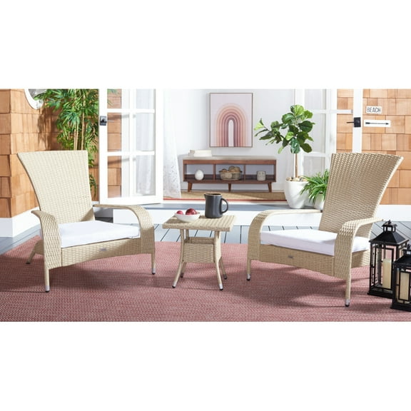 SAFAVIEH Edna Outdoor Patio 3 Piece Lounge Set, Beige/White