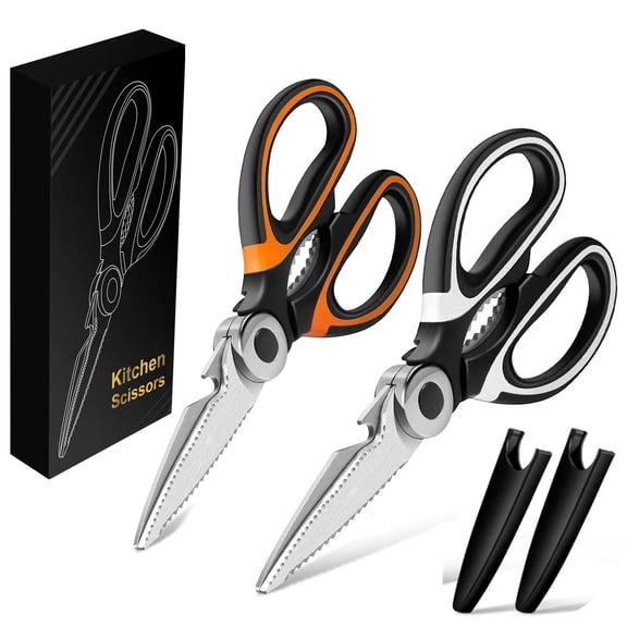 Kitchen Scissors, 2 Pack 8.1" Utility All Purpose Poultry Shears Heavy Duty Dishwasher Safe, Come Apart Sharp Stainless Steel Cooking Food Scissors for Cutting Meat, Chicken, Vegetable, Fish
