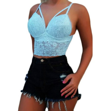 

WANYNG Women Plus Size Vest Crop Wire Bra Lingerie V-Neck Underwear S-3XL Blue