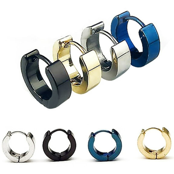 Jiaroswwei 1 Pair Fashion Cool Men's Stainless Steel Huggie Hoop Earrings Casual Jewelry