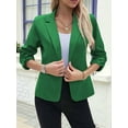 thumbnail image 2 of 2025 Summer Linen Women 3/4 Stretchy Ruched Sleeve Fully-Lined Casual Work Jacket with Pockets Green L, 2 of 5