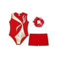 thumbnail image 3 of TiaoBug Justaucorps de Danse pour Filles avec Shorts et Couvre-Chef Gymnastique Ballet Danse Rouge 6, 3 of 5