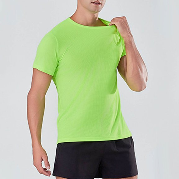 Running T-Shirts for Men Quick-Drying Short Sleeve Crewneck Tees Tops Casual Solid Color Pullover Stretchy Slim Athletic Workout Gym Tshirts