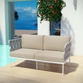 thumbnail image 2 of Modern Contemporary Urban Design Outdoor Patio Balcony Loveseat Sofa, Beige White, Rattan, 2 of 5