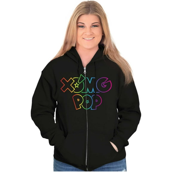XOMG POP Colorful Neon Rainbow Logo Women Plus Size Zipper Hoodie Brisco Brands 2X