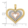 thumbnail image 2 of 14k Two-tone Gold Alternating Triple Inset Love Heart Pendant Necklace Tri-color / High Polish and Beaded 24.5x22.35mm W, 2 of 2