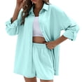thumbnail image 2 of Women Short Set 2 Piece Outfit Button Down Shirt Short Spring Clothes Women Clothing, 2 of 9