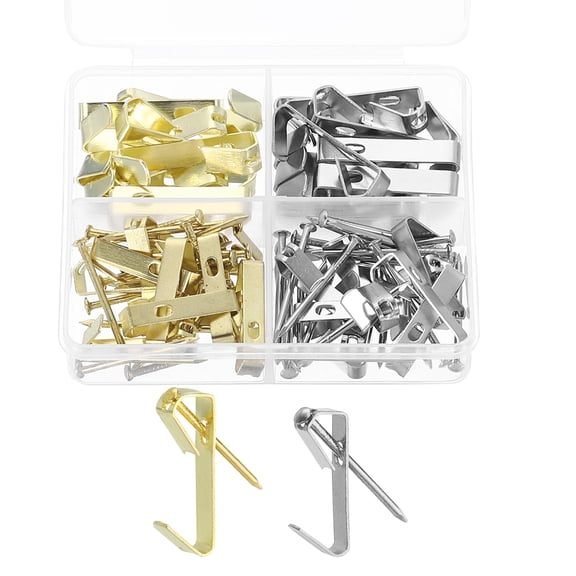 Uxcell 80 Pcs Picture Hangers, 30/10lbs Picture Hooks 40 Hangers 40 Nails , Gold/Silver