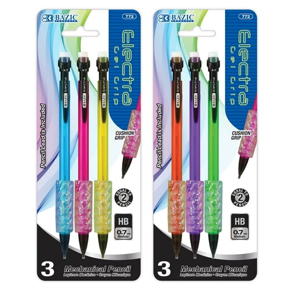 BAZIC Electra Mechanical Pencil 0.7mm, Soft Grip, (4/Pack), 2-Pack
