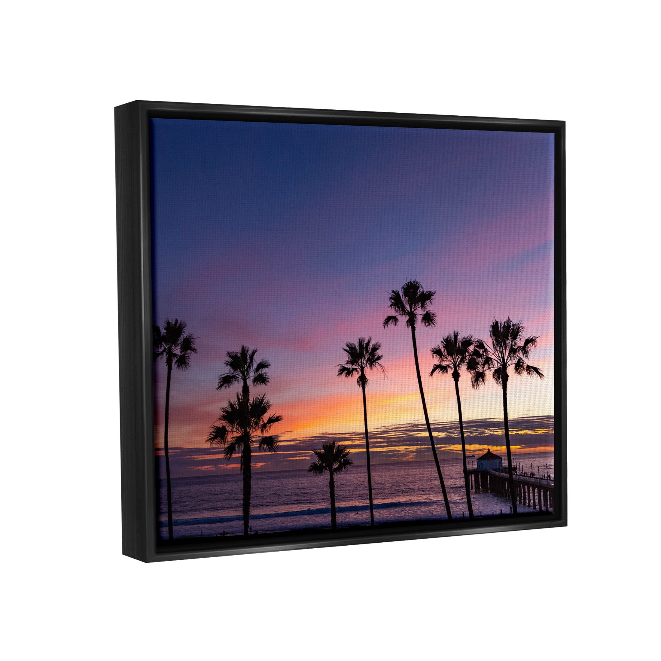 Vivid Sunset Palm Trees Horizon Coastal Photograph Jet Black Framed Art Print Wall Art