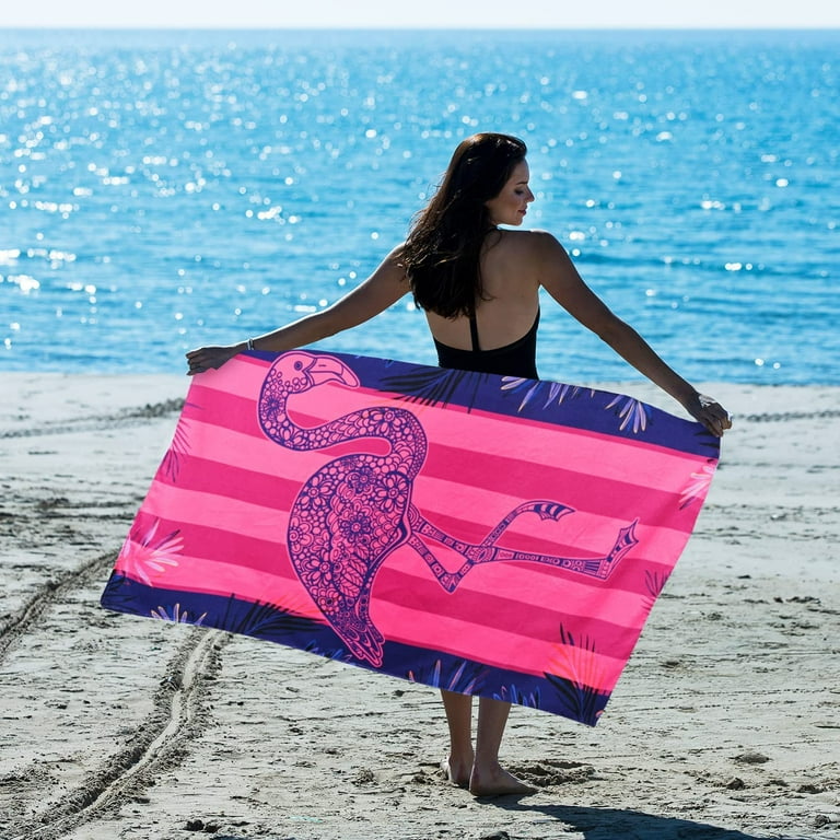 Oversized Pink Flamingo Beach Towel Blanket for Girls Women Adults Soft Lightweight Microfiber Sand Free Quick Dry Striped Beach Towel 36 x72 Walmart