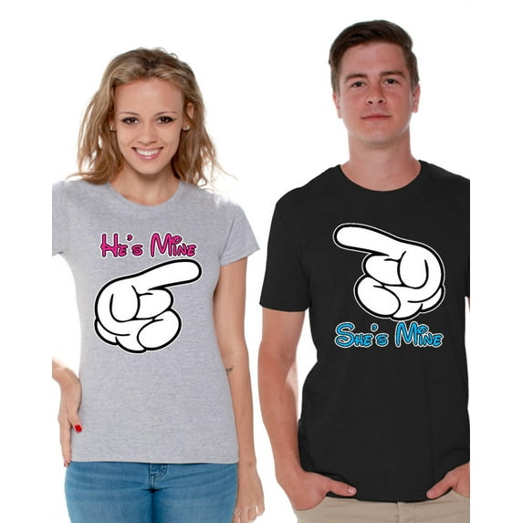 Awkward Styles He's Mine She's Mine T Shirts for Couples Boyfriend and Girlfriend Matching Couple Shirts Cute Couple Gifts for Anniversary Happy Valentine's Day Tshirt for Couples Funny Couple Shirts