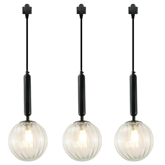 Kiven H-Type Track Lighting, 3-Light Modern Halo Track Pendant Light with Glass Shade & E12 Socket, Track Light Pedant with 12" Cord
