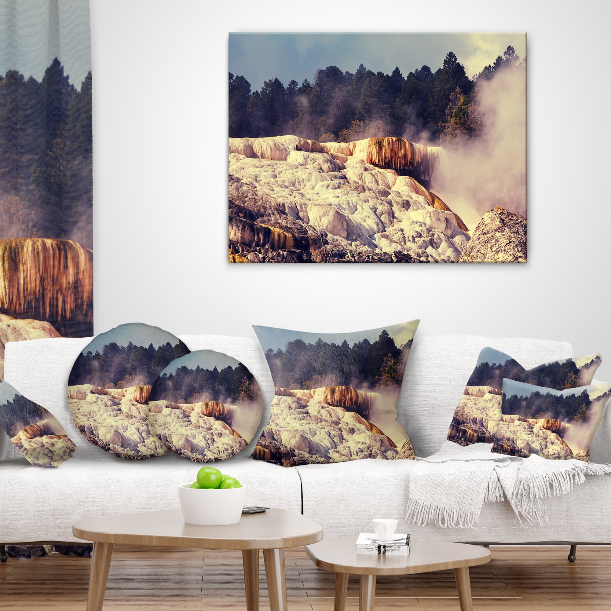 Designart Mammoth Hot Springs View - Landscape Printed Throw Pillow - 12x20