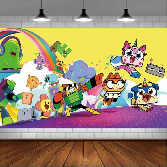 Unikitty Backdrop Banner Party Supplies Poster Movie Theme Background for Photography Birthday Decorations
