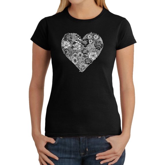 Women's Word Art T-Shirt - Heart Flowers