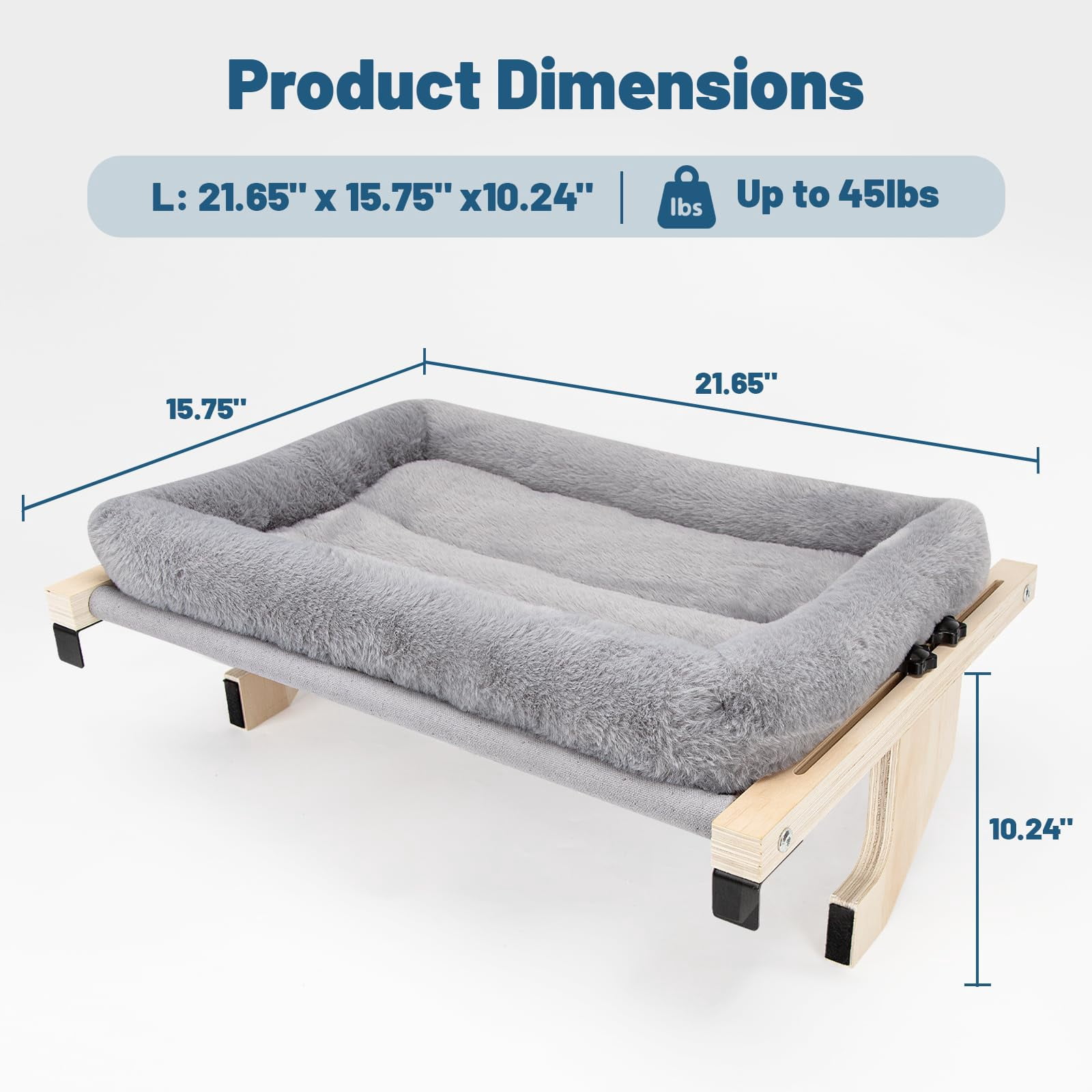 Cat Sill Window Perch - Pine Frame  Soft Rabbit Cushion Tool-free Adjustment Supports 50 Lbs (large-grey)