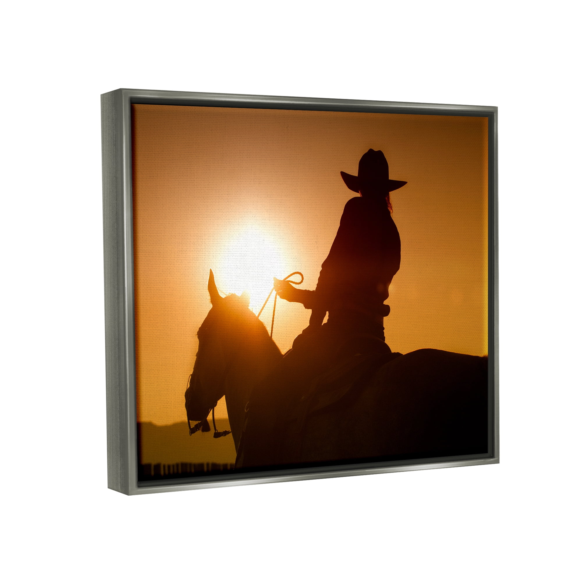 Stupell Industries Cowboy at Sunset Silhouette Animals & Insects Photography Gray Floater Framed Art Print Wall Art, 21 x 17