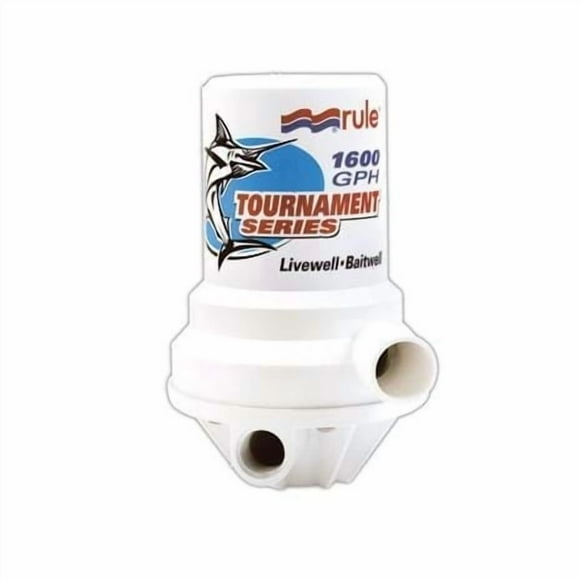 Rule Livewell /Baitwell Pump 209FDP Livewell /Baitwell Pump; Tournament Series; 1600 Gallon Per Hour; 1 Inch Inlet x 1-1/8 Inch Discharge; 12 Volt DC; Dual Port