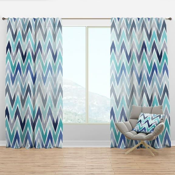 Designart 'Dotted Retro Blue Wave Pattern' Mid-Century Modern Curtain Panel