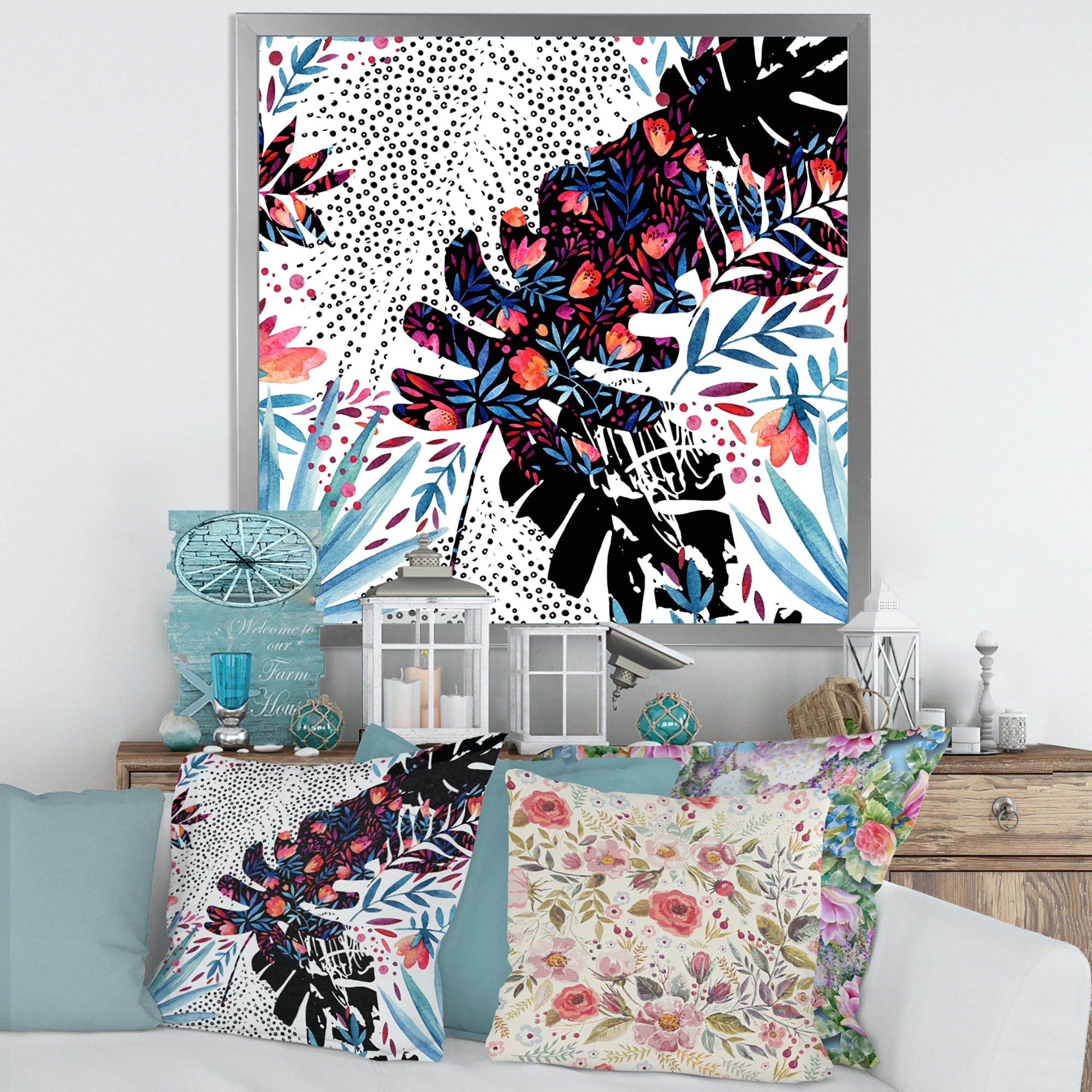 Designart 'Abstract Tropical Floral Patchwork I' Tropical Framed Art Print
