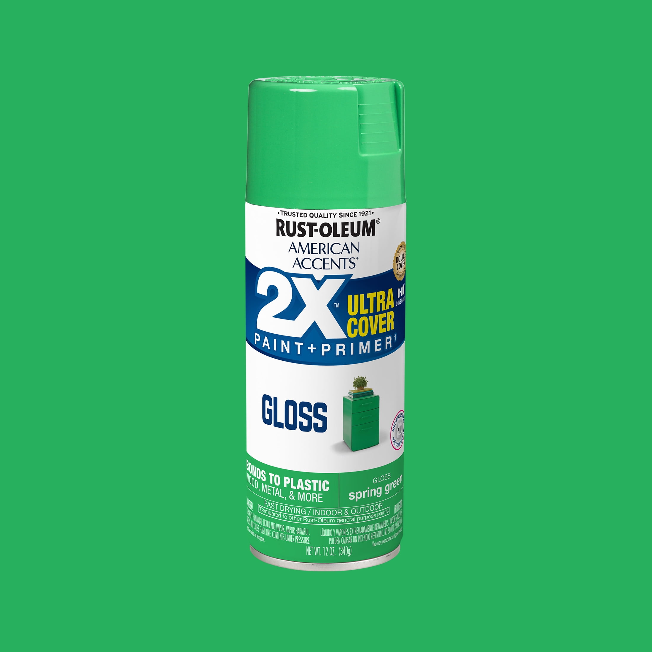(2 pack) Spring Green, Rust-Oleum American Accents 2X Ultra Cover Gloss Spray Paint-327888, 12 oz