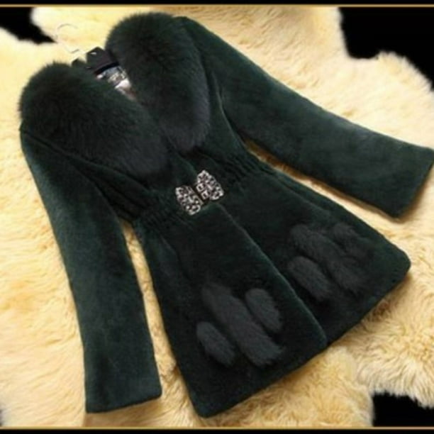 Abrigo y chaquetas de piel sintética sin capucha y manga larga para mujer, de color liso, con cintura ajustada y cruzado.