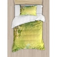 thumbnail image 3 of Flower Duvet Cover Set Queen Size, Spring Foliage with Leaves Hand Drawn Aesthetic Inspiring Envrionmental Friendly Picture, Decorative 3 Piece Bedding Set with 2 Pillow Shams, Green, by Ambesonne, 3 of 3
