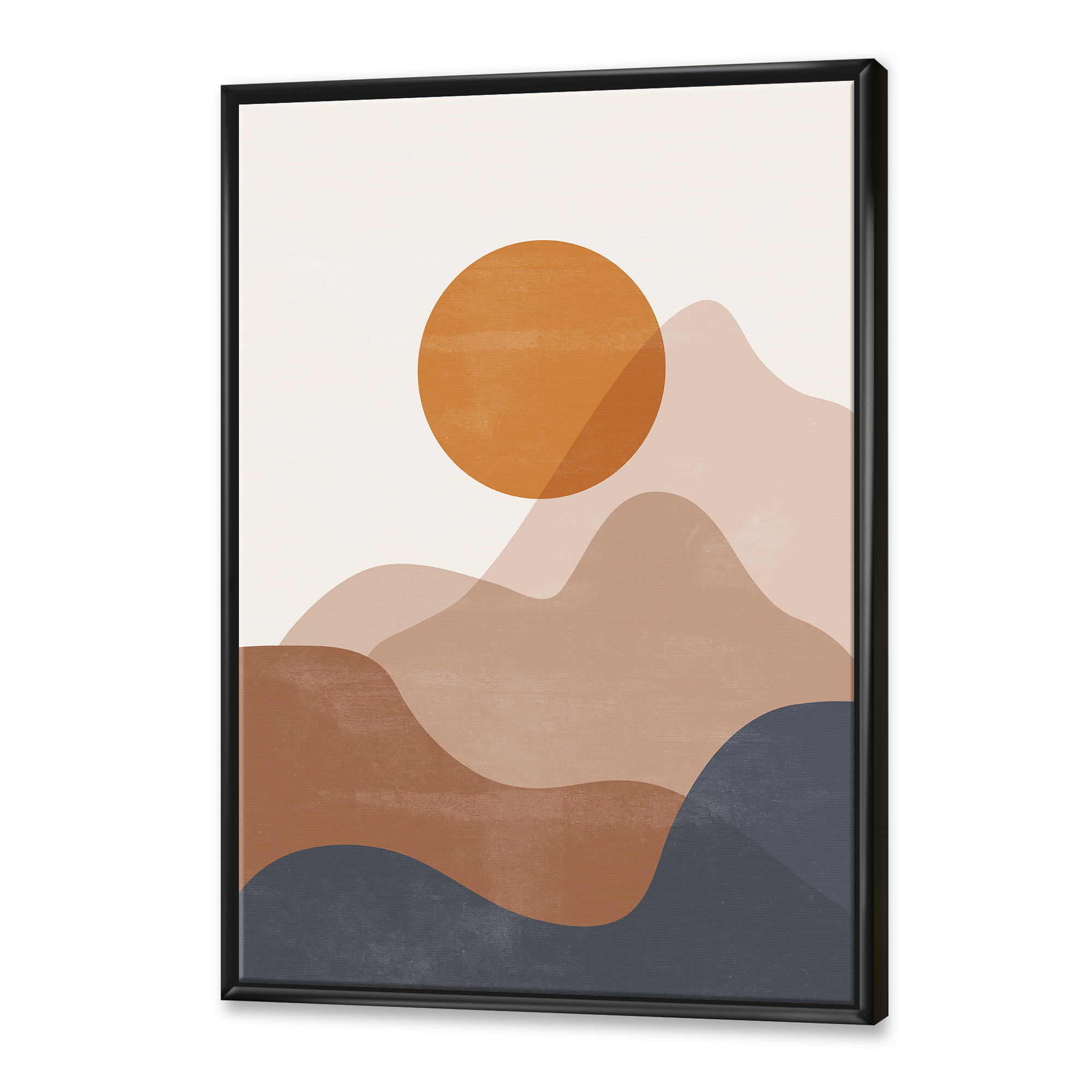 Designart 'Abstract Earth Toned Mountains With Red Moon II' Modern Framed Canvas Wall Art Print