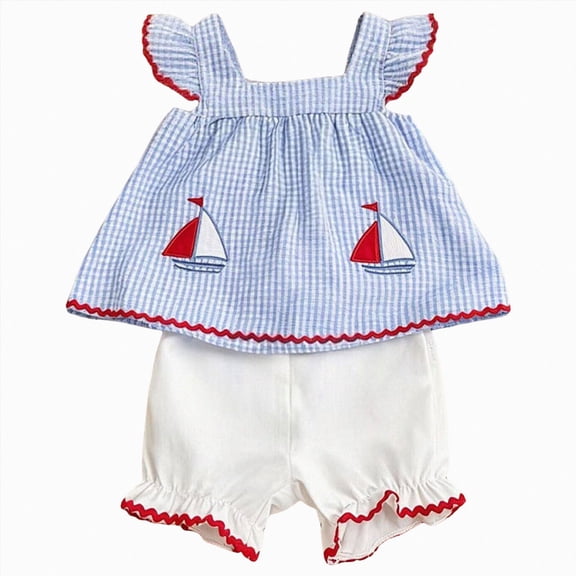 UngA Summer Clothes for Toddler Baby Girl 3 6 12 18 24 Months 2T 3T 4T 5T Girls Outfits Sleeveless Ruffle Dress Tops and Shorts Clothing Sets(Blue,2-3 Years)