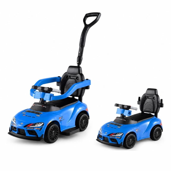 ELLEGNT 3-in-1 Toddler Ride On Push Car Toyota Licensed Parent Handle Music Storage Ages 1.5-5, Blue