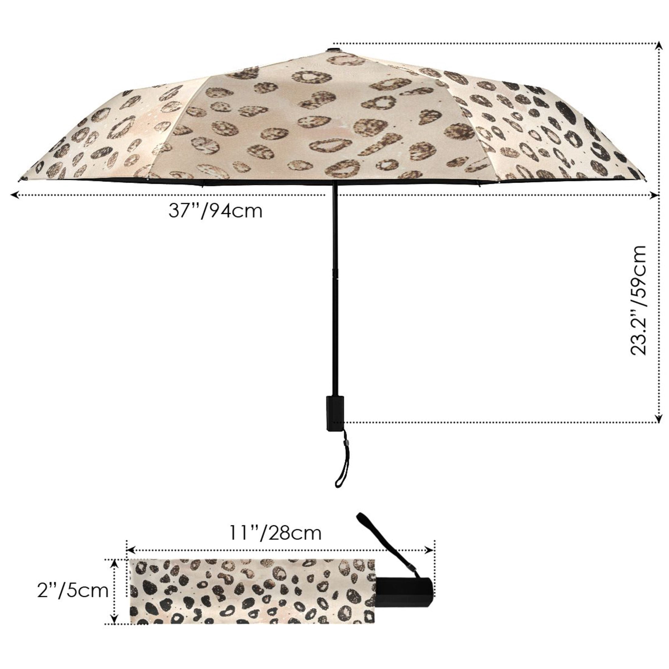 ALAZA Plain Cheetah Glitter Print UPF 50+ Compact Folding Umbrella for Rain Travel Umbrella Packable