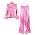 thumbnail image 5 of Women's Sleepwear Pajamas Set Heart Print Satin Trim Long Sleeve Shirt Pants Set, 5 of 5